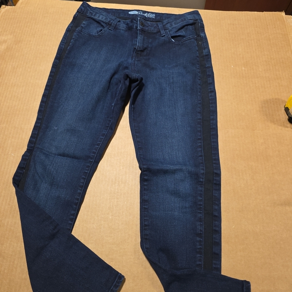 Old Navy Rockstar Tuxedo Stripe Skinny Jeans Indigo Rinse Women's 12